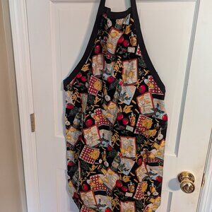 Italian Chef/Red Chile Peppers Black Reversible Full Apron Three Pockets Unisex